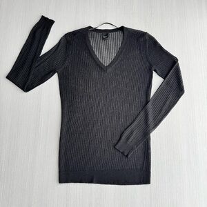 VINTAGE ESPRIT Sheer V Neck Sweater Size XS Black Pullover Lurex Knit‎ Rave EDM